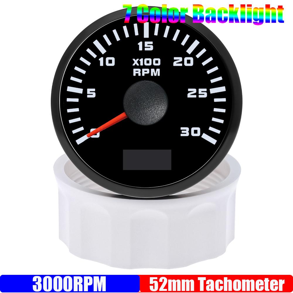 2" 52мм Тахометр 7-цветная подсветка 3000,4000,6000,7000,8000 об/мин Часомер для Морской Лодки Автомобиля 12В24В Водонепроницаемый IP67
