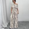 2025 Summer Striped Jumpsuit - Off Shoulder Tie Detail Wide Leg Romper, Vacation Style One Piece Outfit with Belted Waist, Flowy Palazzo Pants