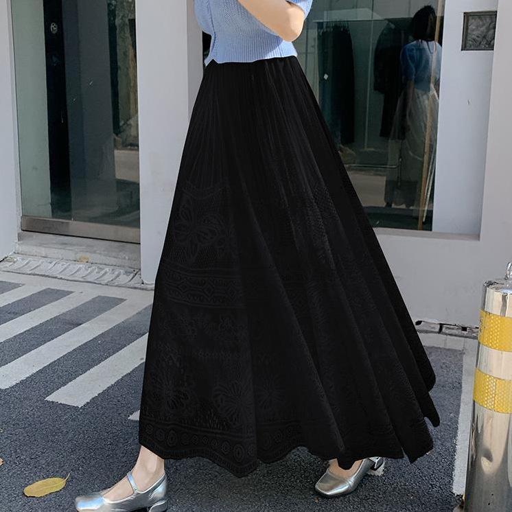 Double-Sided Long Lace A-Line Pleated Skirt for Women - 2025 Collection