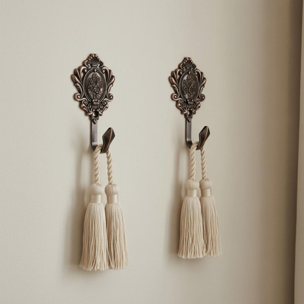 2Pcs Vintage Style Drapery Curtain Holdbacks Zinc Alloy Curtain Drapery Tieback Hooks Home Decor