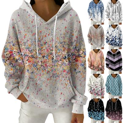 Женский модный повседневный пуловер с цветочным принтом, толстовка с капюшоном и длинными рукавами