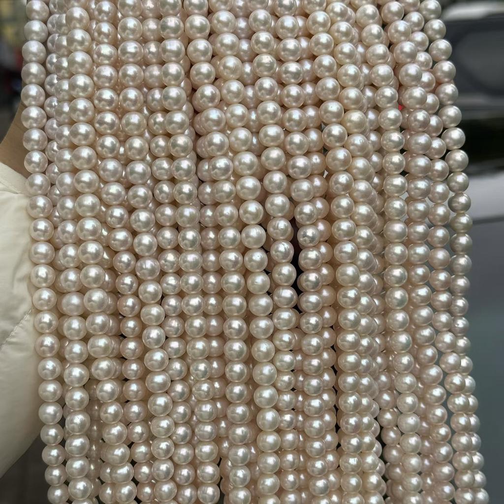 1 нить, Белые натуральные пресноводные жемчужины, Ручная работа, Почти круглые жемчужные бусины для изготовления украшений, DIY поделки (Бусины 7,5-8,5 мм, Длина 36 см)