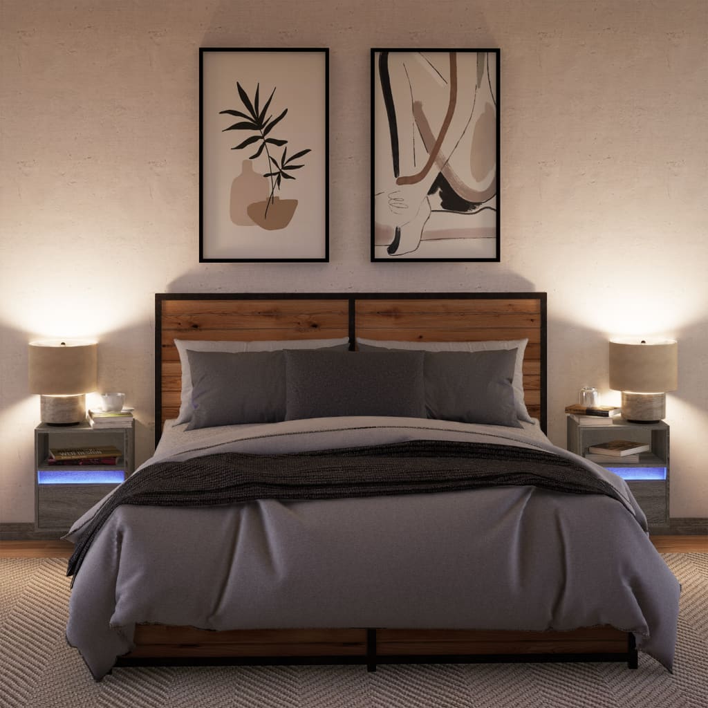 Wall Mounted Nightstands with LED Lights 2 pcs Grey Sonoma