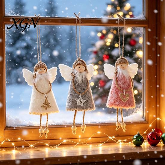 Soft Plush Home Decor Christmas Tree Angel Doll Ornament, Cute Small Handmade Pendant for Thanksgiving Day Gifts, Holiday Party Hanging