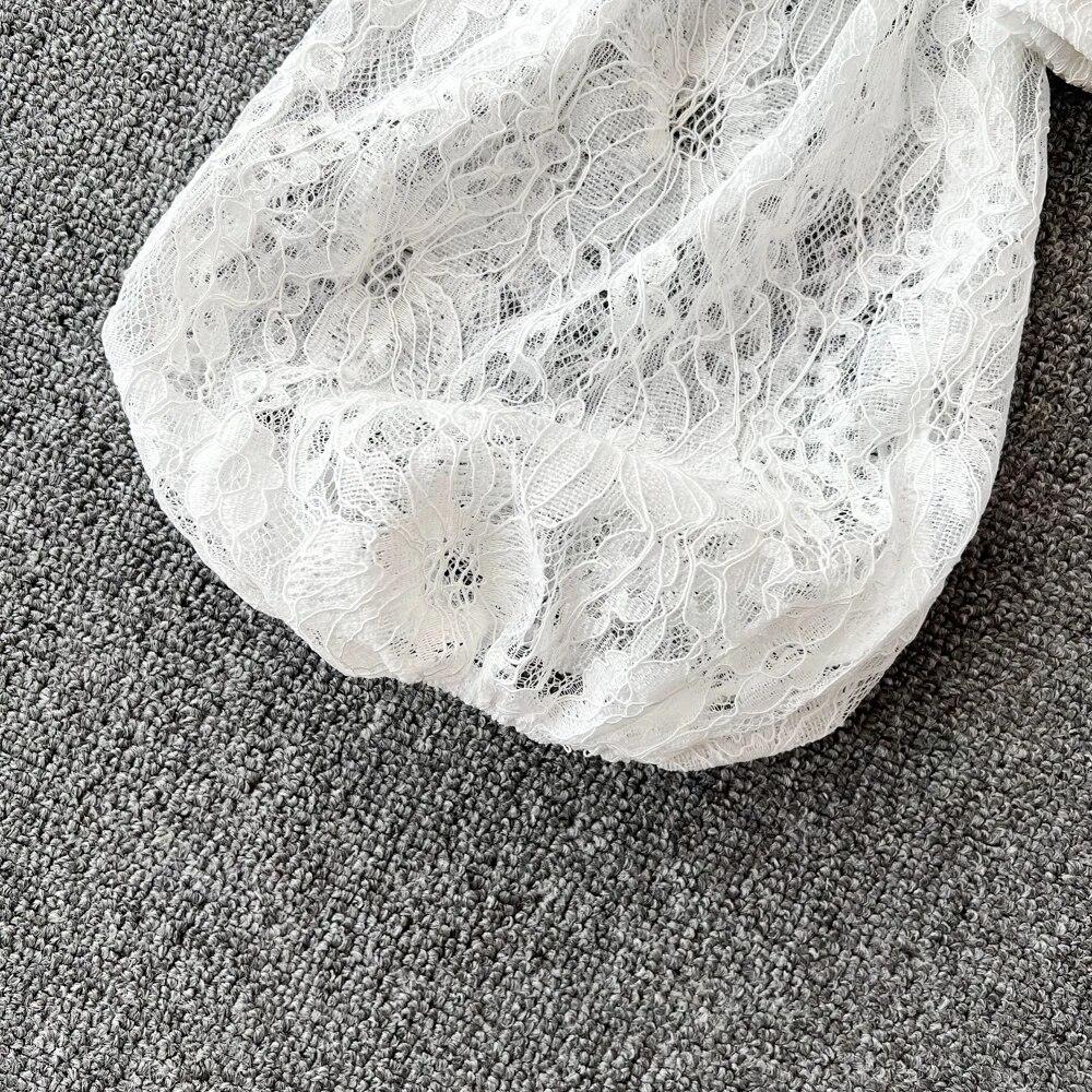 Французская шикарная блузка с бриллиантами, женская корейская мода, квадратный воротник, пышные рукава, блузки в стиле пэчворк, кружевной топ с высокой талией, дропшиппинг