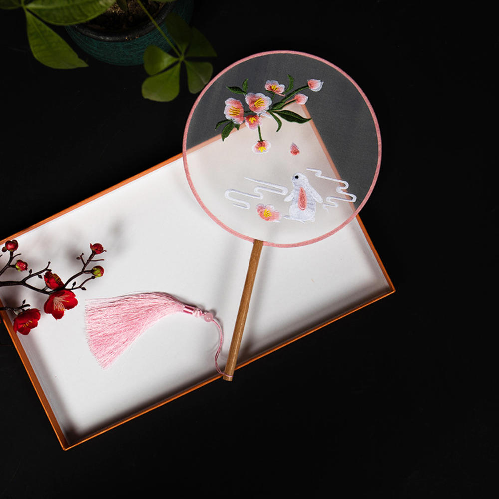 Китайский веер оптом полупрозрачный длинный веер с кисточками для танцев женский костюм ханьфу чонсам вышивка маленький круглый веер