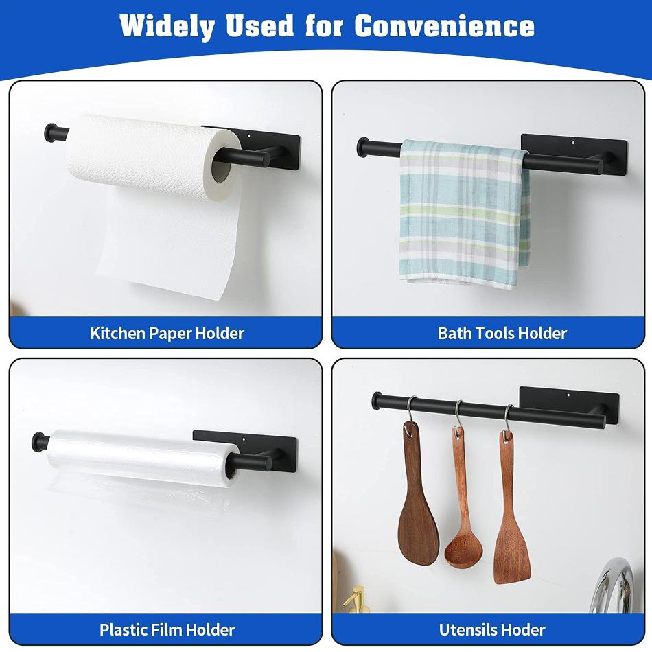 Adhesive Paper Holder 304 Stainless Steel Brushed Gold Black Bathroom Kitchen WC Paper Towel Rack Shelf Long Tissue Roll Hanger