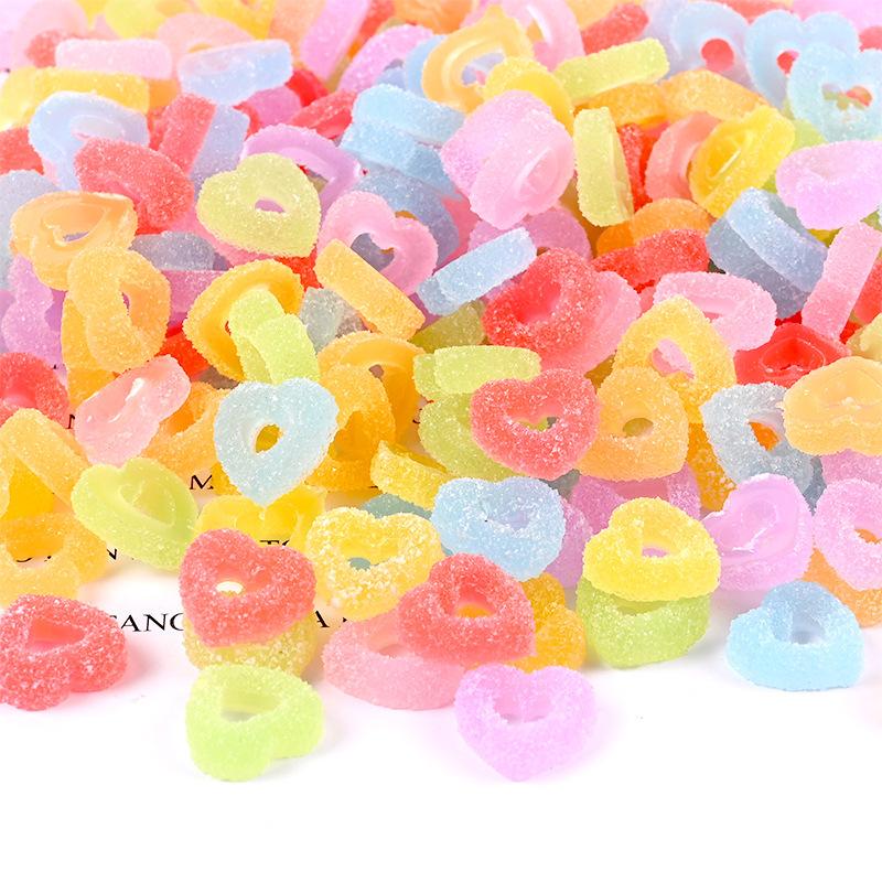 New Arrival 15mm Heart Doughnut Charm Jewelry Resin Slime Cabochons for Kids Toys Decoration