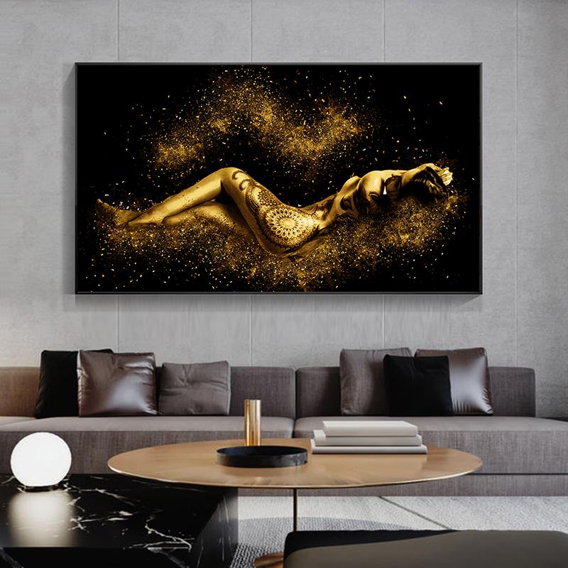 Black and Gold Abstract Sexy Nude Women Body Figure Oil Painting On Canvas Posters and Prints Wall Art Picture for Living Room