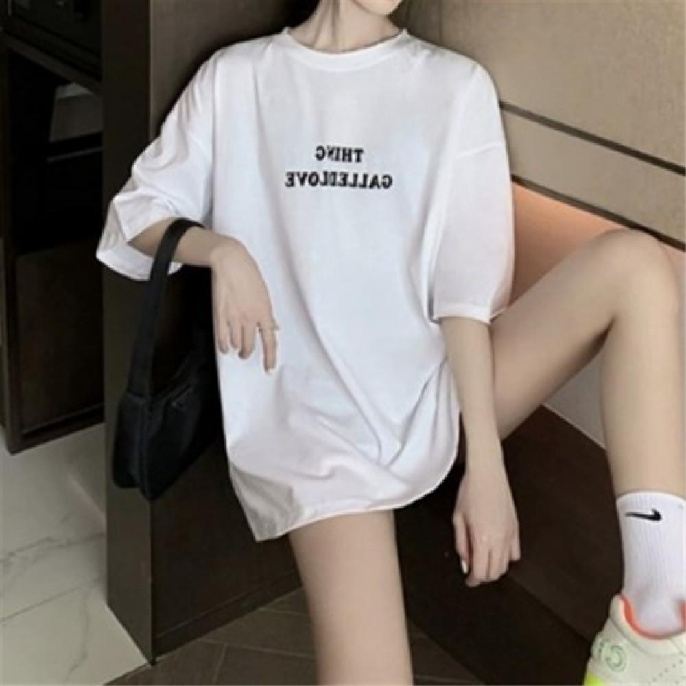 New Arrivals Open Run Women Oversized Round Neck Long Sleeve LeTTering T shirT