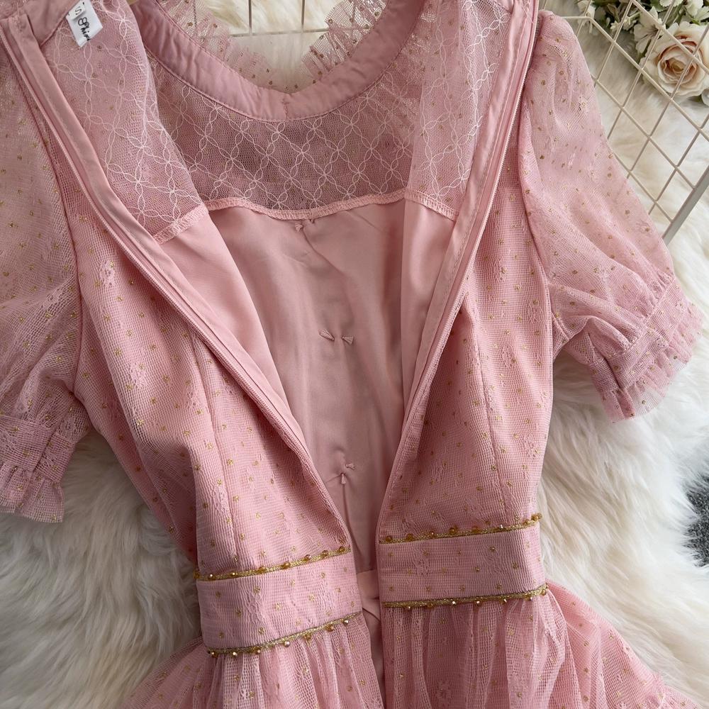 Summer Women Elegant Polka Dot Mesh Ruffles Sweet Princess Cake Party Dresses