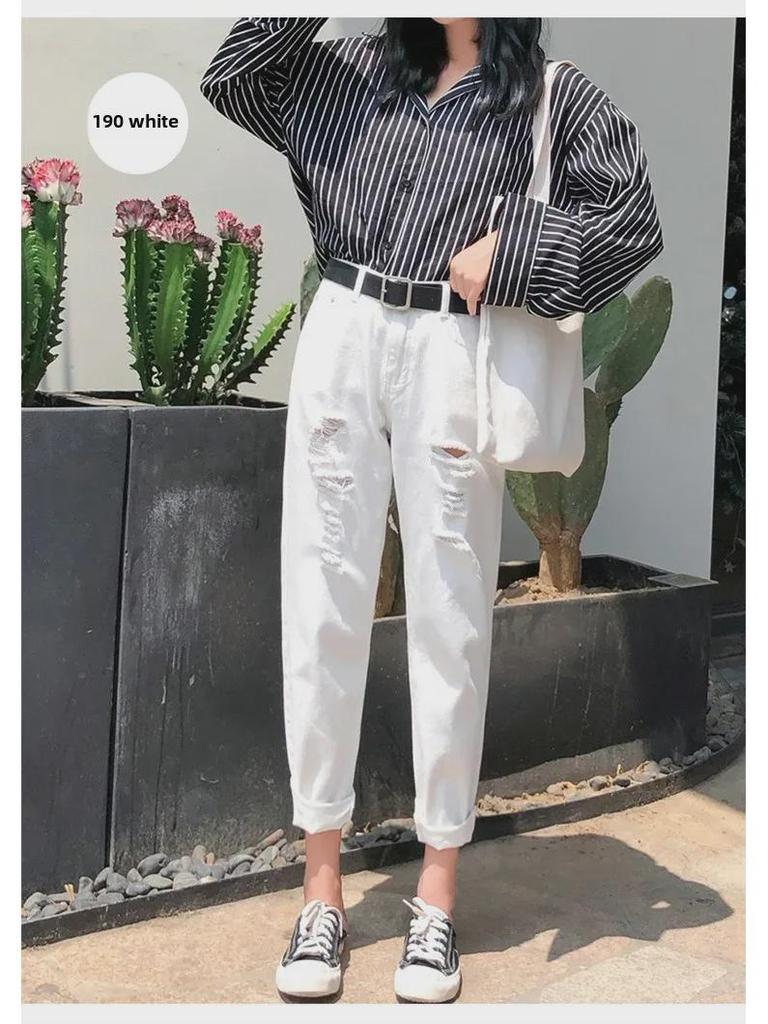 Women's Slimming Ripped Daddy Jeans - Spring/Autumn 2023 Loose Fit, Nine-Point Straight Harem Pants