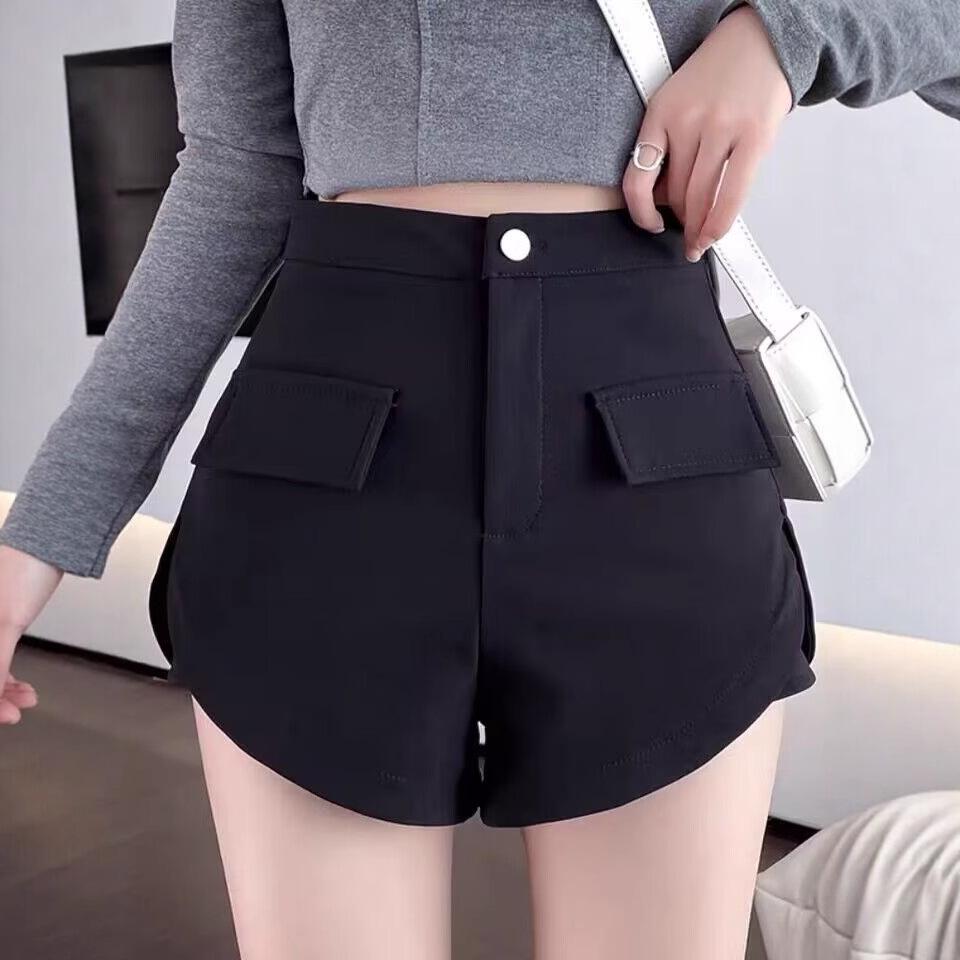 Plus Size Women's Black High Waist A-line Wide Leg Bootcut Shorts - Slimming & Elastic Waist