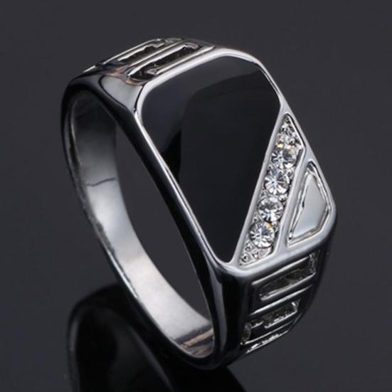Men Concise Drip Rhinestone Charm Finger Band Wide Ring Triangle Oil ARI