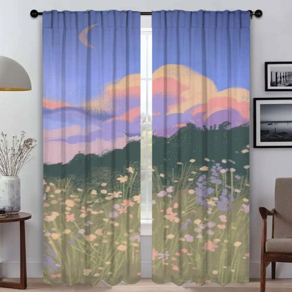 Печать пейзажей противомоскитные шторы для камеры современные шторы для гостиной 2 шт Хэллоуин украшения тюль для спальни