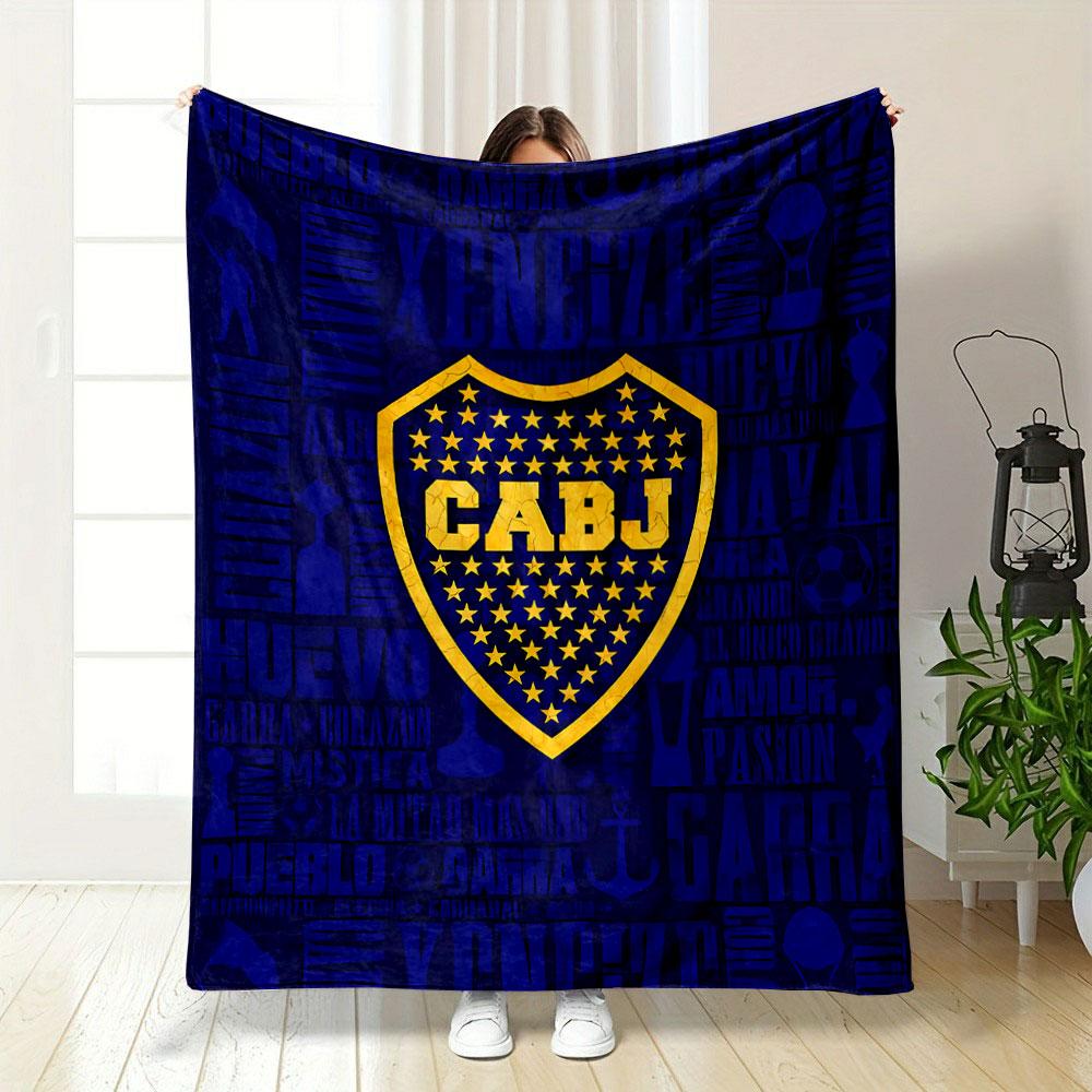 A yellow-bordered shield with stars and "CABJ" text on a blue background. for all seasons blanket lunch break throw gift