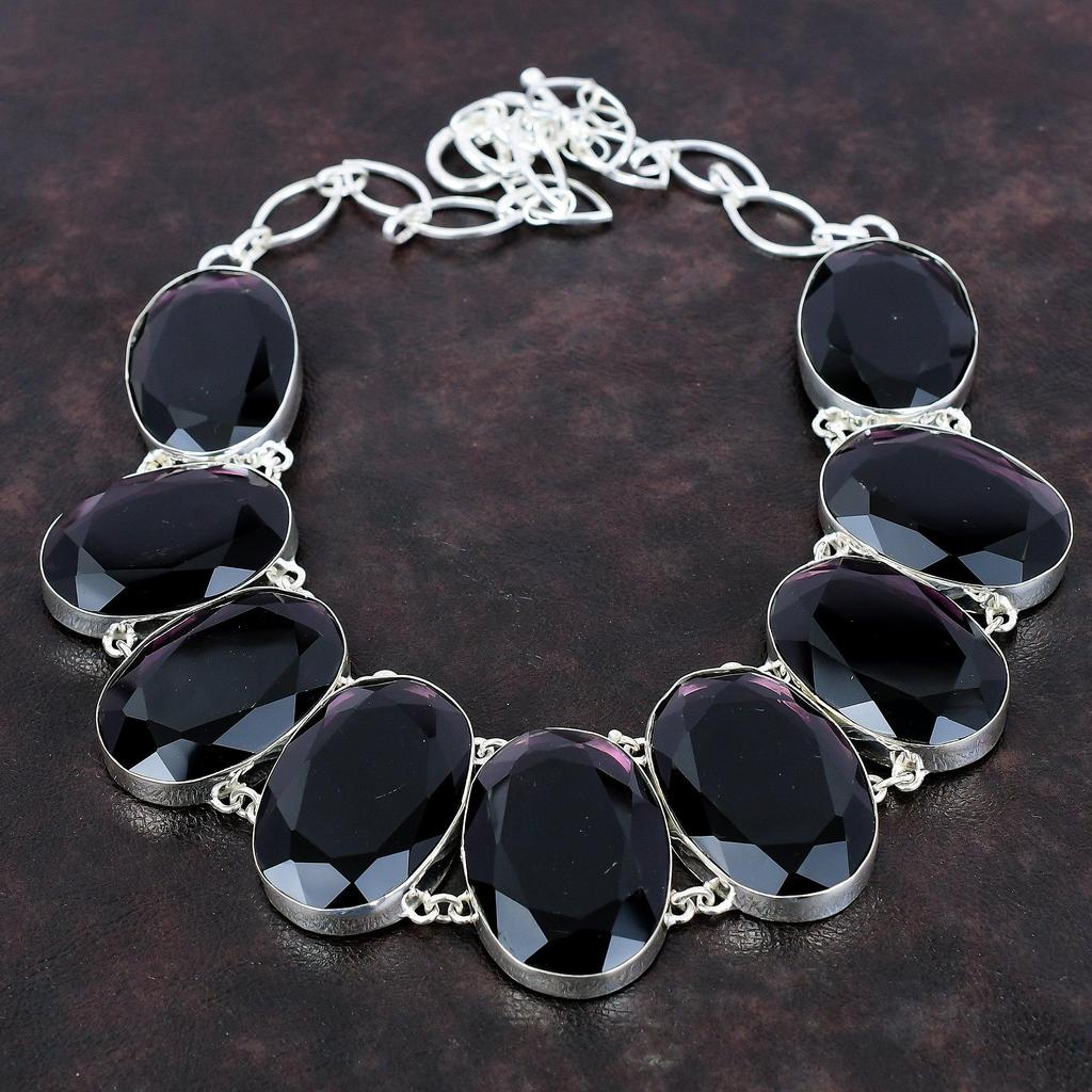 Ожерелье с граненым африканским аметистом, ожерелье из стерлингового серебра 925 пробы, регулируемое ожерелье-цепочка, ювелирные изделия из драгоценных камней, подарок на годовщину, ожерелье ручной работы