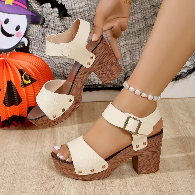 Летние женские босоножки на квадратном каблуке и платформе из флока, повседневные туфли-лодочки с заклепками, элегантные женские туфли Zapatos Mujer