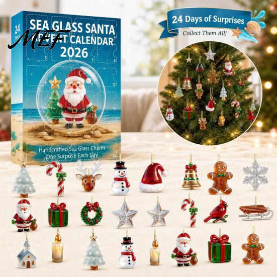 Advent Calendar for Christmas Countdown 2026, 24 Days 2D Acrylic Tree Bear Elk Sea Glass Ornament Set Snowman Ornaments Holiday Tree, Window
