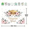 1 piece of polyester graduation flower background fabric, with pink flowers and green leaves - "Congratulations on Graduation"