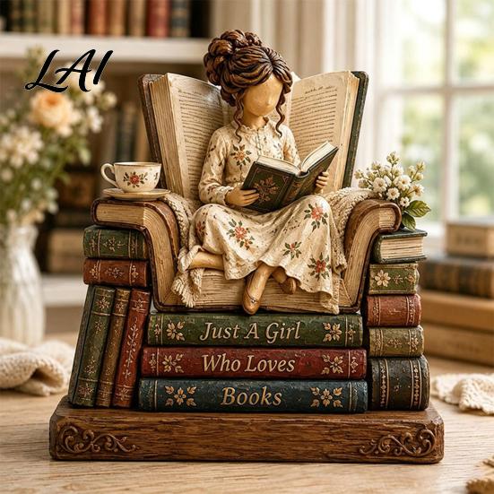 Декоративные деревянные таблички для читателей Деревянная фигурка книголюба Девочка, читающая книгу Персонализированный декор для настольной книжной полки с элементами для полок в комнате Штабелируемые