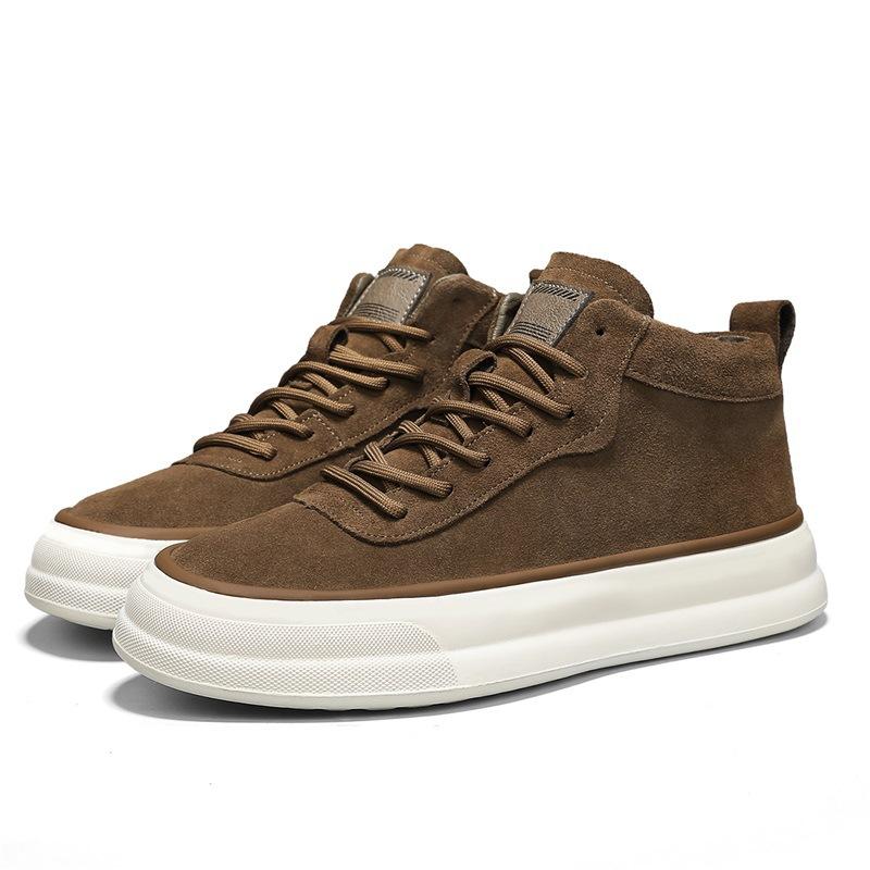 Весенние мужские кеды с высоким верхом и толстой подошвой, черные новые матовые кожаные туфли, мужские дышащие и универсальные легкие повседневные туфли