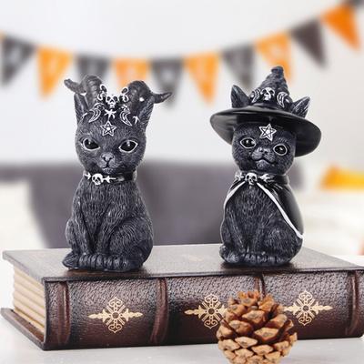 Демон Черный Кот Украшение Орнамент Хэллоуин Маленький Черный Кот Магический Кот Скульптура Праздничное Украшение Домашнее Украшение Орнамент
