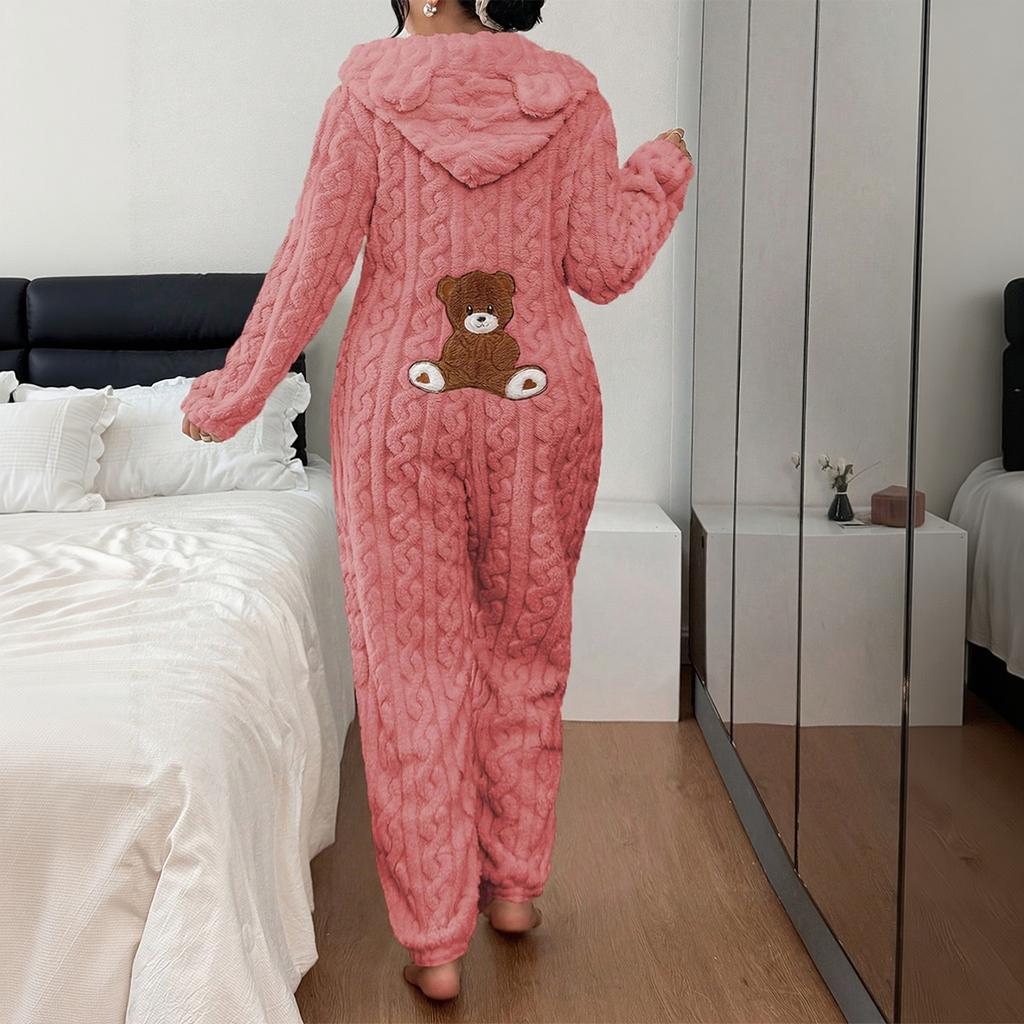 Women's Hooded Long Sleeve Pajama Jumpsuit for Casual and Sleep