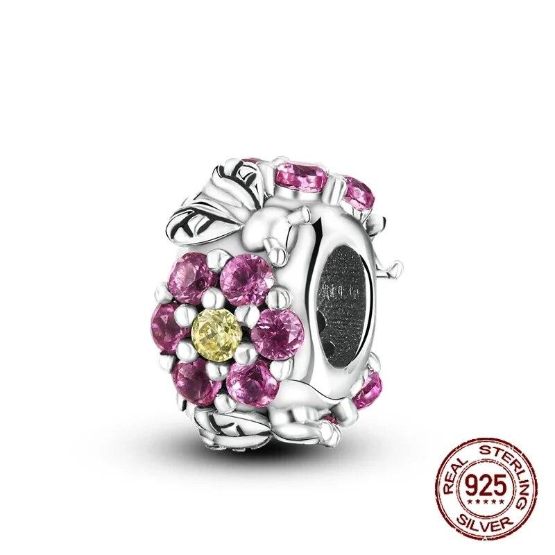 925 Sterling Silver Classic Flowers Love Beads Fit Bracelet Beads Pendant Colorful Women Jewelry DIY Gift 2024