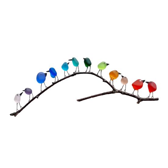 Настенный декор в виде морских стеклянных птиц Yousheng, мини-радужные птицы на ветке, символ дружбы, настенное крепление, украшение из морского стекла, подарок для друзей