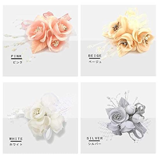 Handmade Rose Corsage Brooch with Pin and For Formal Occasions and Elegant White [Crane's Collection] Three-Flower Clip, Attire,