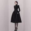 Hepburn-Style Retro Gold Velvet Slim Black Dress - Women's Autumn New Elegant Dress for Annual Meetings