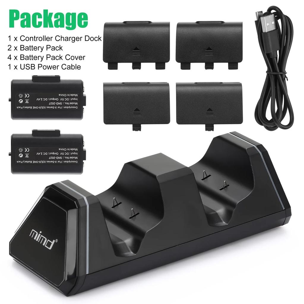 Charging Dock Fit for Xbox One/One S/X/Elite Controllers, Dual Controller Fast Charging Station with 2x1400mAh Rechargeable Battery Pack,Type-C Cable
