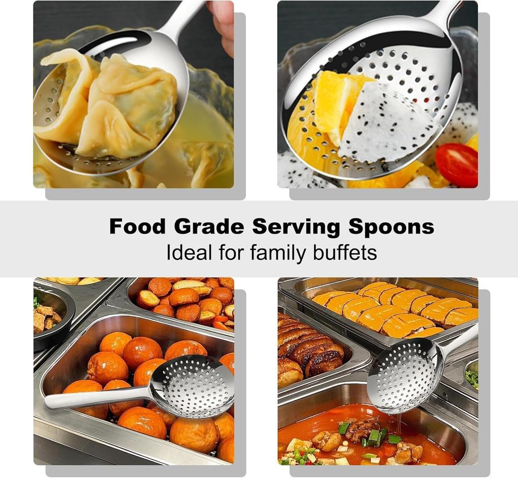Stainless Steel Perforated and Regular Set Slotted and Serving Spoon for Buffet Set Large Serving Spoon Utensils Extra-Wide Head