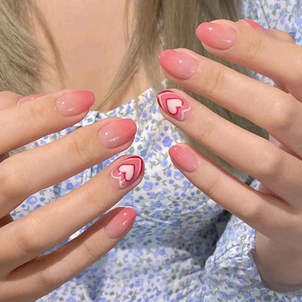 Любящее сердце, короткая квадратная головка, накладные ногти, полное покрытие, пресс, накладные ногти, женские накладные ногти