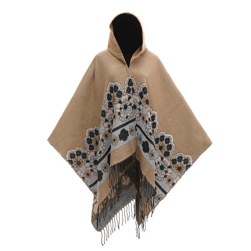 Flower Woven Split Shawl Acrylic Hat Cape Scarf Blanket Poncho