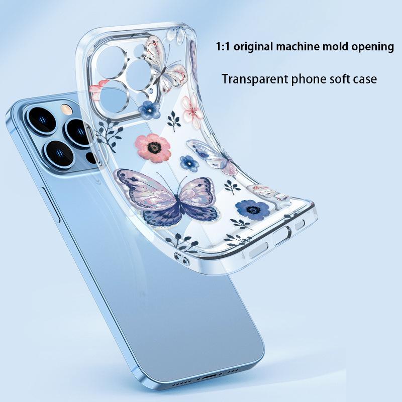 Японский и корейский ins стиль синяя бабочка подходит для чехла на телефон Apple 16pm 17 противоударный прозрачный iphone15pro для девушек