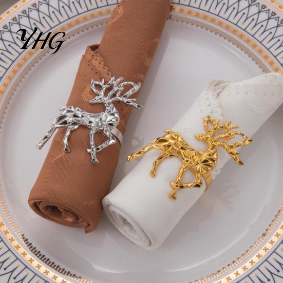 Christmas Table Settings Deer Napkin Ring, Faceted Metal Elk Holder, Reusable Daily Home Dining Accessories Ring for Xmas Holiday Wedding Receptions