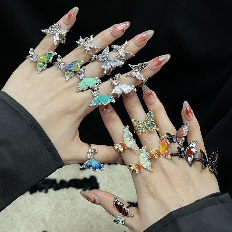 Кольцо-бабочка с капающим маслом, Открытое, Личность, Нишевый дизайн, Кольцо в стиле холодного ветра, Кольцо на указательный палец для ношения в несколько рядов, Женское
