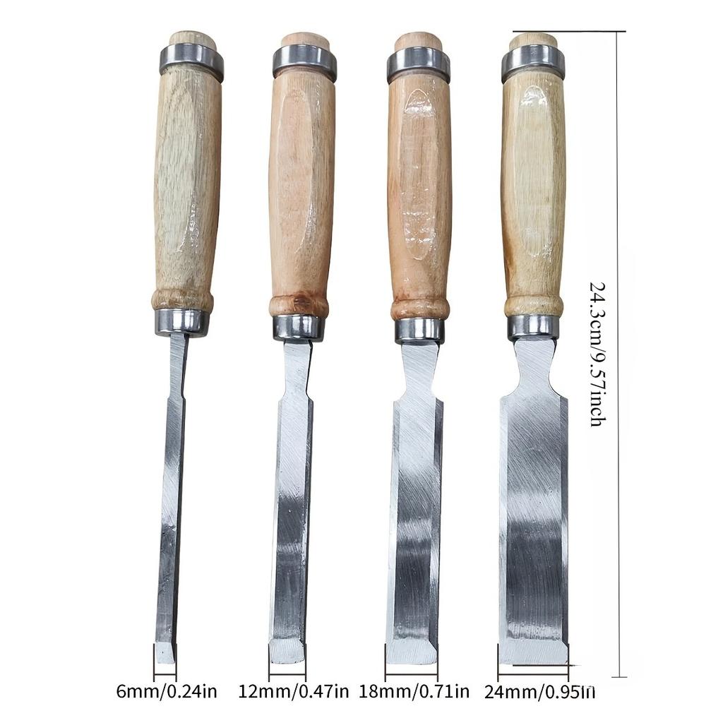 4-Piece High-Carbon Steel Wood Carving Chisel Set with Storage Bag, Full-Size Woodworking Tool Kit for Carving Projects