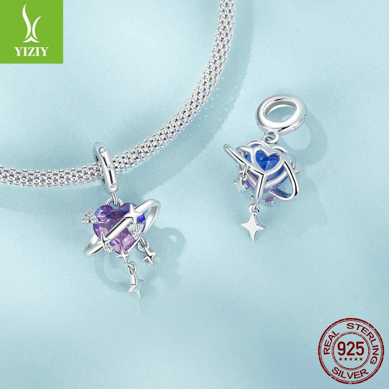 Romantic Purple And Pink Gradual Change Starry Sky Diy Pendant Accessories, Dream Love S925 Sterling Silver Bracelet Beaded