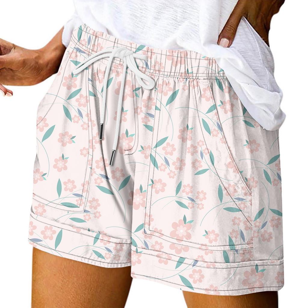 Women's Casual Summer Elastic Beach Shorts Print Casual Shorts