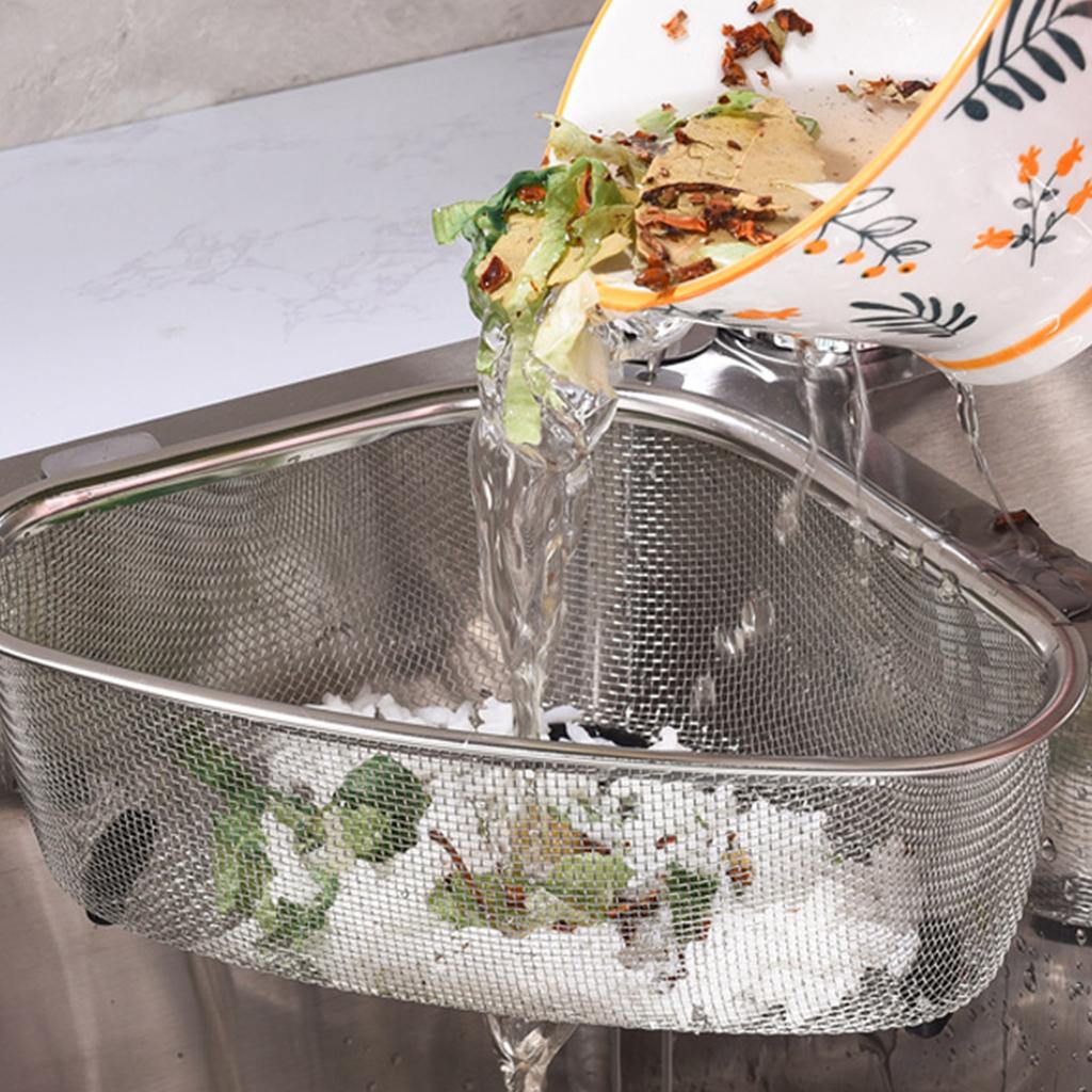Кухонная корзина для слива из нержавеющей стали для овощей и остатков, экономящий место треугольный дуршлаг, фильтр для пищевых отходов