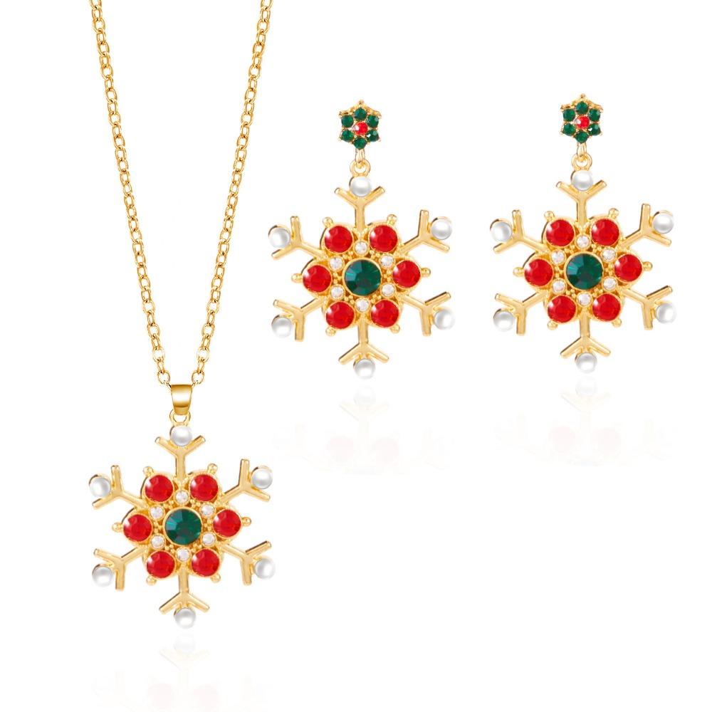 Zinc Zinc Zinc Alloy Christmas Jewelry Set Rhinestone Snowflake Necklace Xmas Dangle Earrings Party