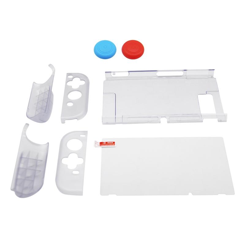 SW369 6-in-1 Clear Case Kit for Nintendo Switch,Anti-Scratch Shell Cover with Screen Protector and Grip Caps