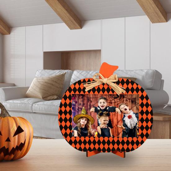 Хэллоуин деревянные фоторамки тыква клетчатый держатель для фотографий настольное украшение для дома ферма гостиная внутренний декор для вечеринки