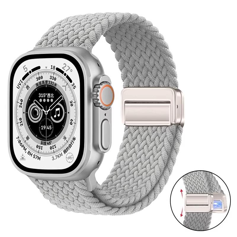 Плетеное нейлоновое петлевое ремешок для Apple Watch Ultra 3 2 49 мм 11 10 46 мм 42 мм 9 8 7 45/41 мм Магнитный ремешок iWatch 6 5 SE 44/40 мм Correa