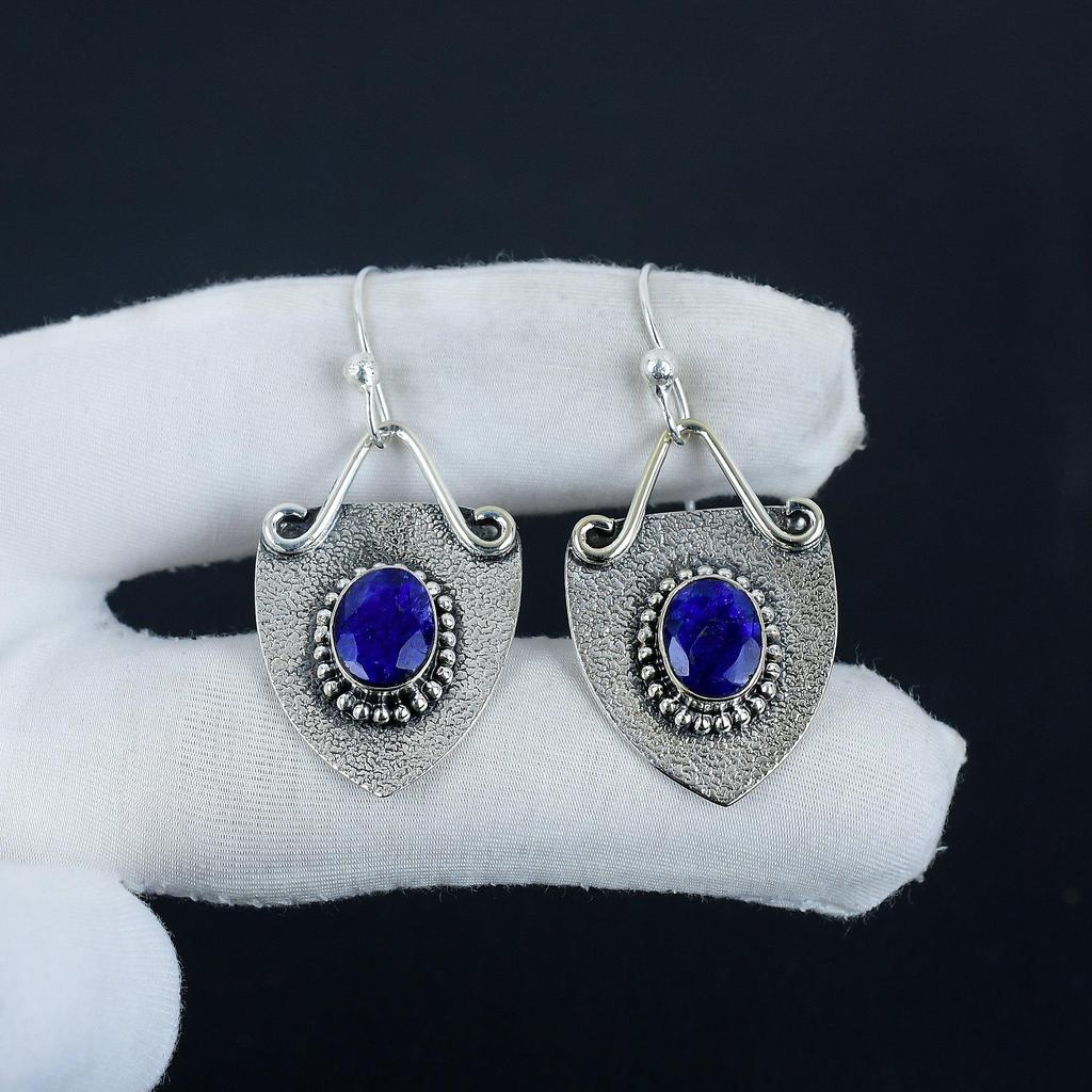 Красивые серьги с синим сапфиром, серьги из стерлингового серебра 925 пробы, серьги-подвески ручной работы в стиле бохо из серебра, подарок на Пасху