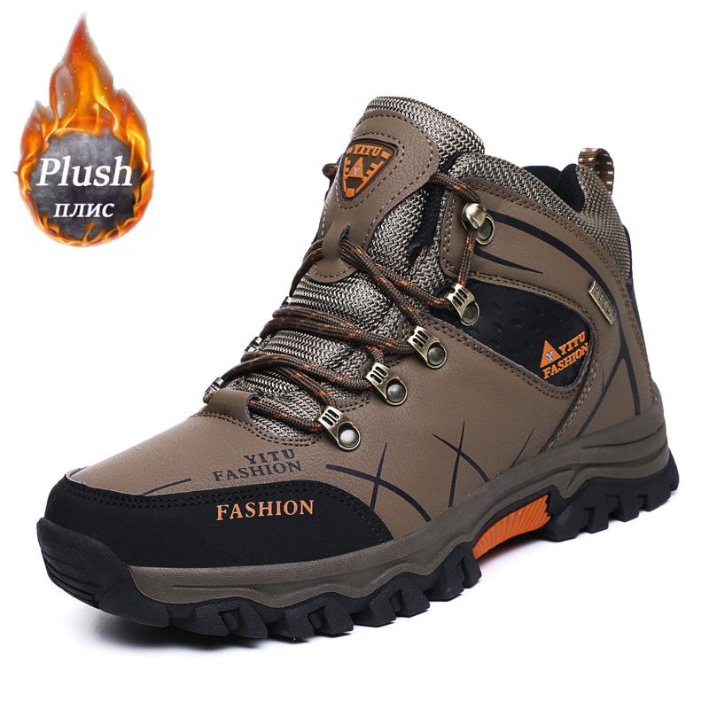 Мужские зимние сноубутсы Водонепроницаемые кожаные треккинговые кроссовки Супер теплые мужские ботинки Уличные мужские походные ботинки Рабочая обувь для ходьбы