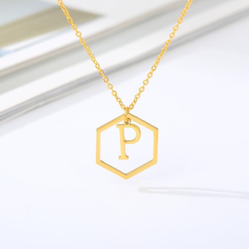 Simple and Stylish English Alphabet Small Fresh K Gold Titanium Steel Necklace Women's Accessories Geometric Collarbone Chain